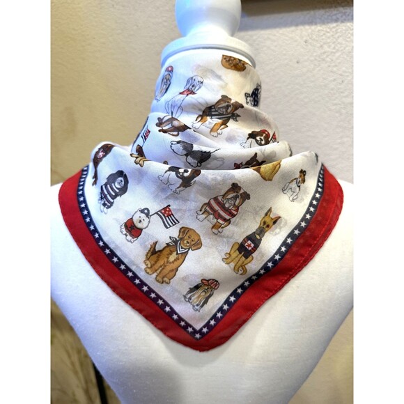 Patriotic Dog Print Scarf Red White Blue Americana Bandana Novelty 20x20 Square - Picture 4 of 7